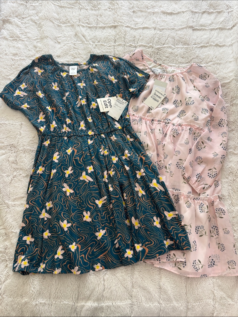 Nordstrom Girls Teal Floral Short-Sleeve Dress and Pink Floral Dress